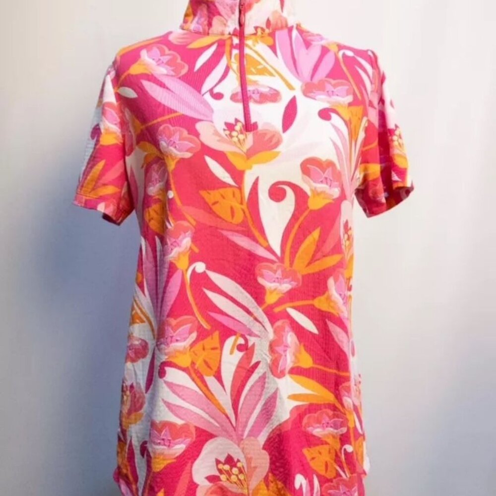 NWT Ladies IBKUL  PINK CORAL Short Sleeve Mock Golf Shirt XL